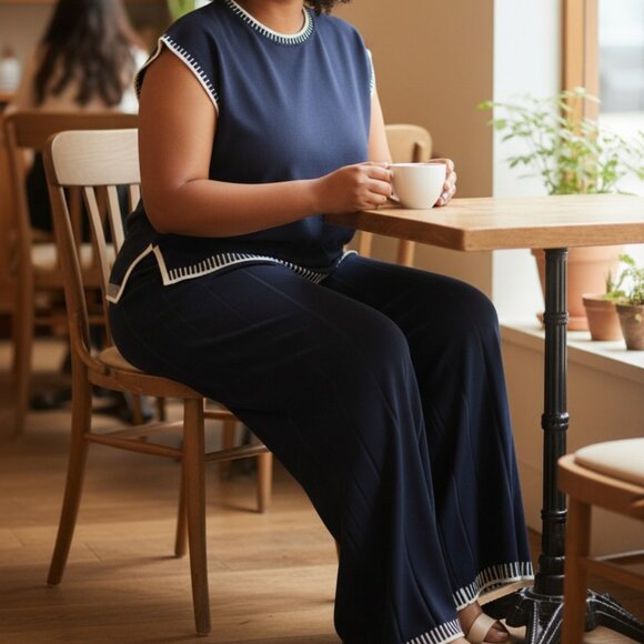 Two piece navy knit top and pants - Picture 8 of 8
